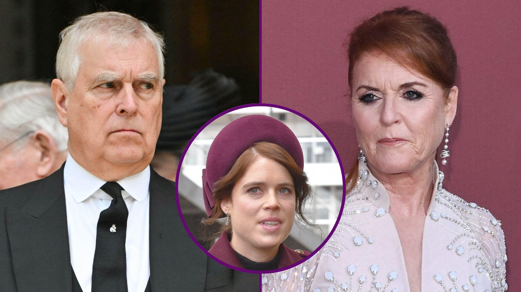 RI composite of Andrew Mountbatten-Windsor, Sarah Ferguson and Princess Eugenie at different events