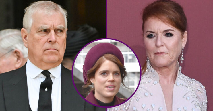 RI composite of Andrew Mountbatten-Windsor, Sarah Ferguson and Princess Eugenie at different events