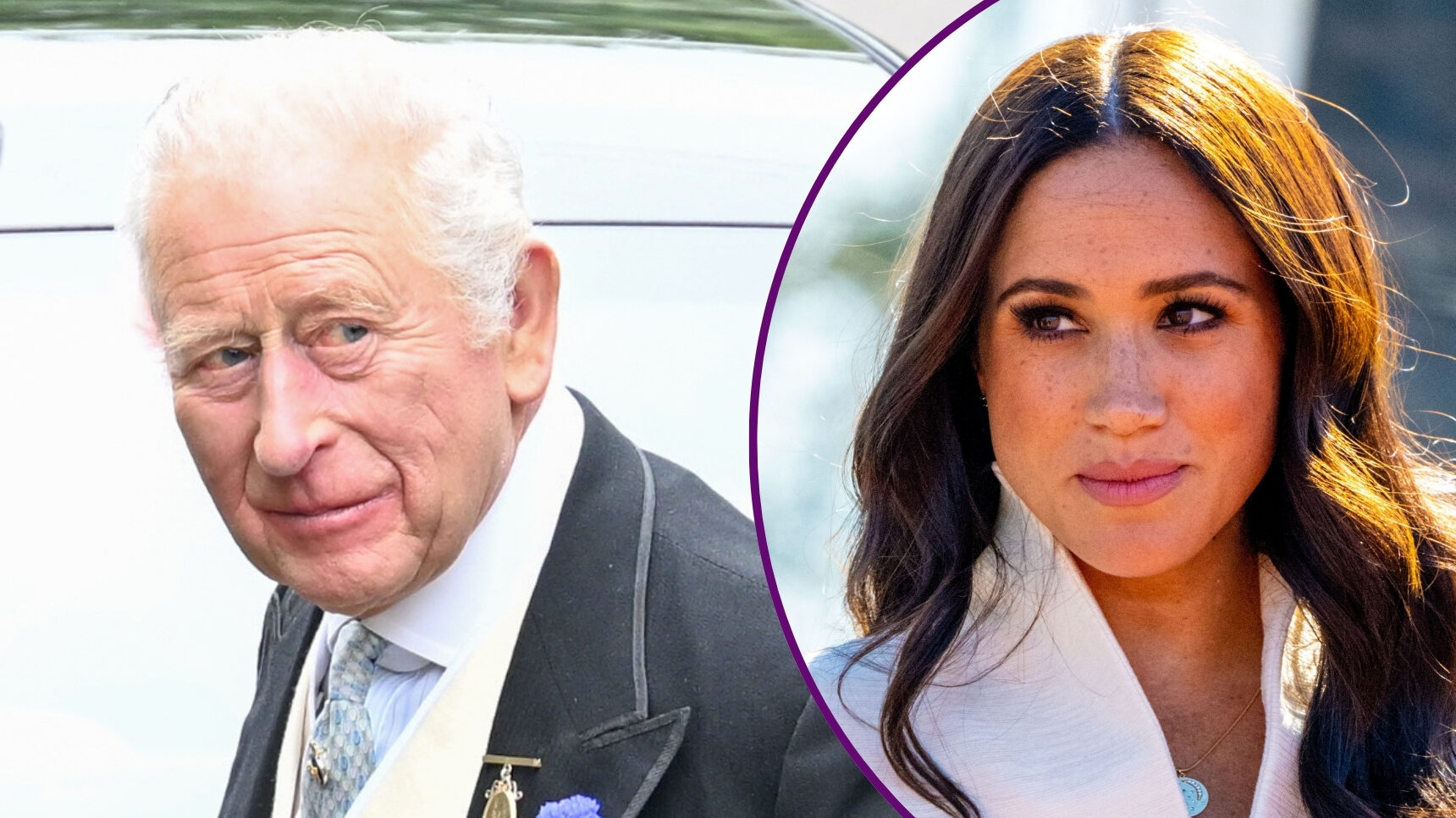 RI composite of King Charles and Meghan Markle looking serious