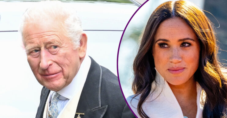 RI composite of King Charles and Meghan Markle looking serious