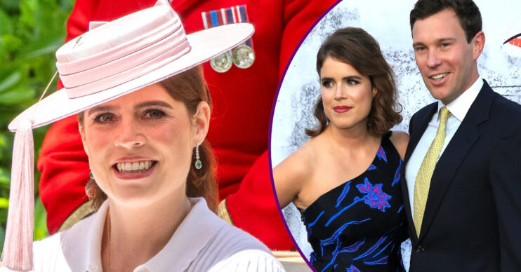 RI composite of Princess Eugenie smiling at Ascot and with husband Jack Brooksbank