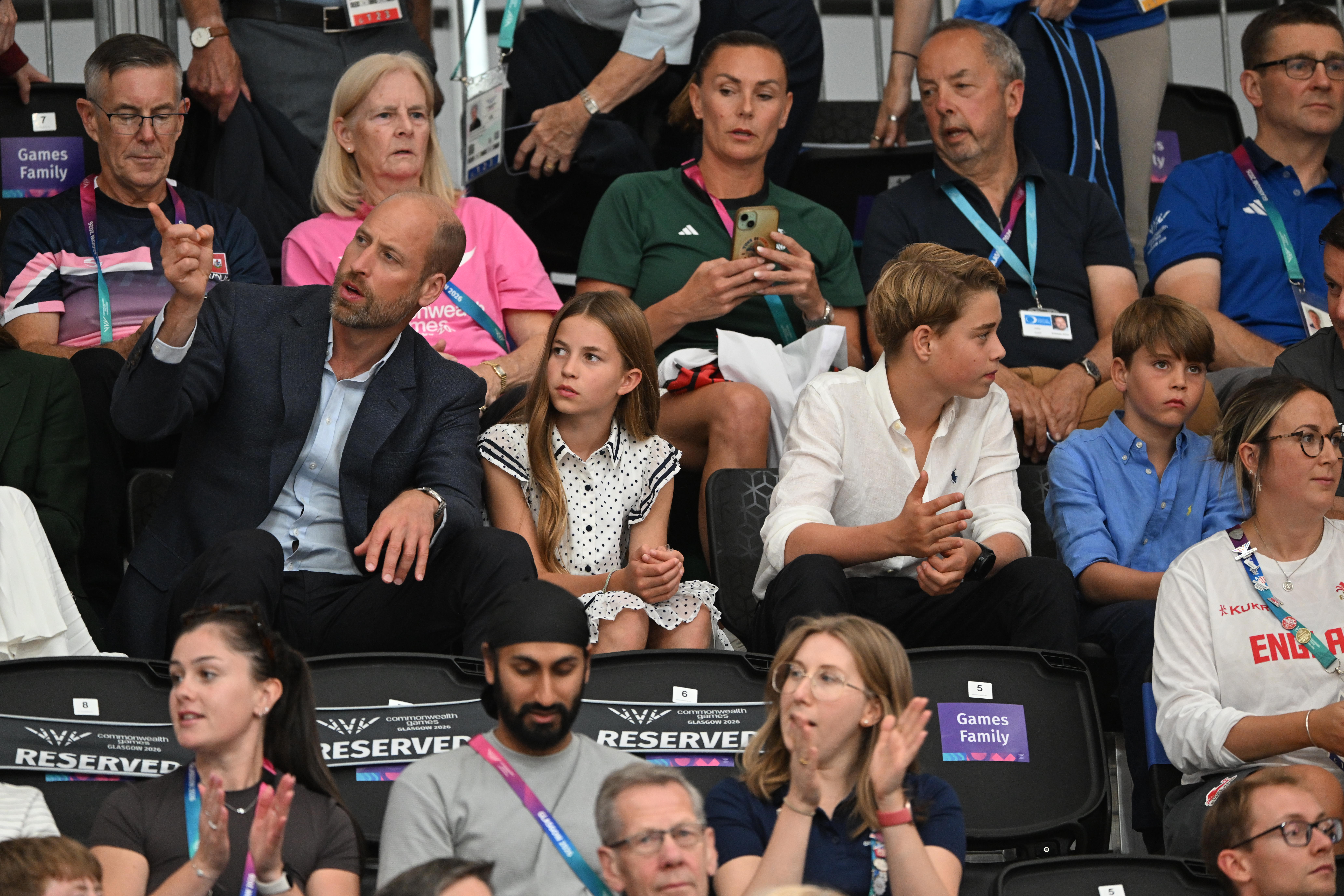 Prince William, Princess Charlotte, Prince George and Prince Louis at Commonwealth Games