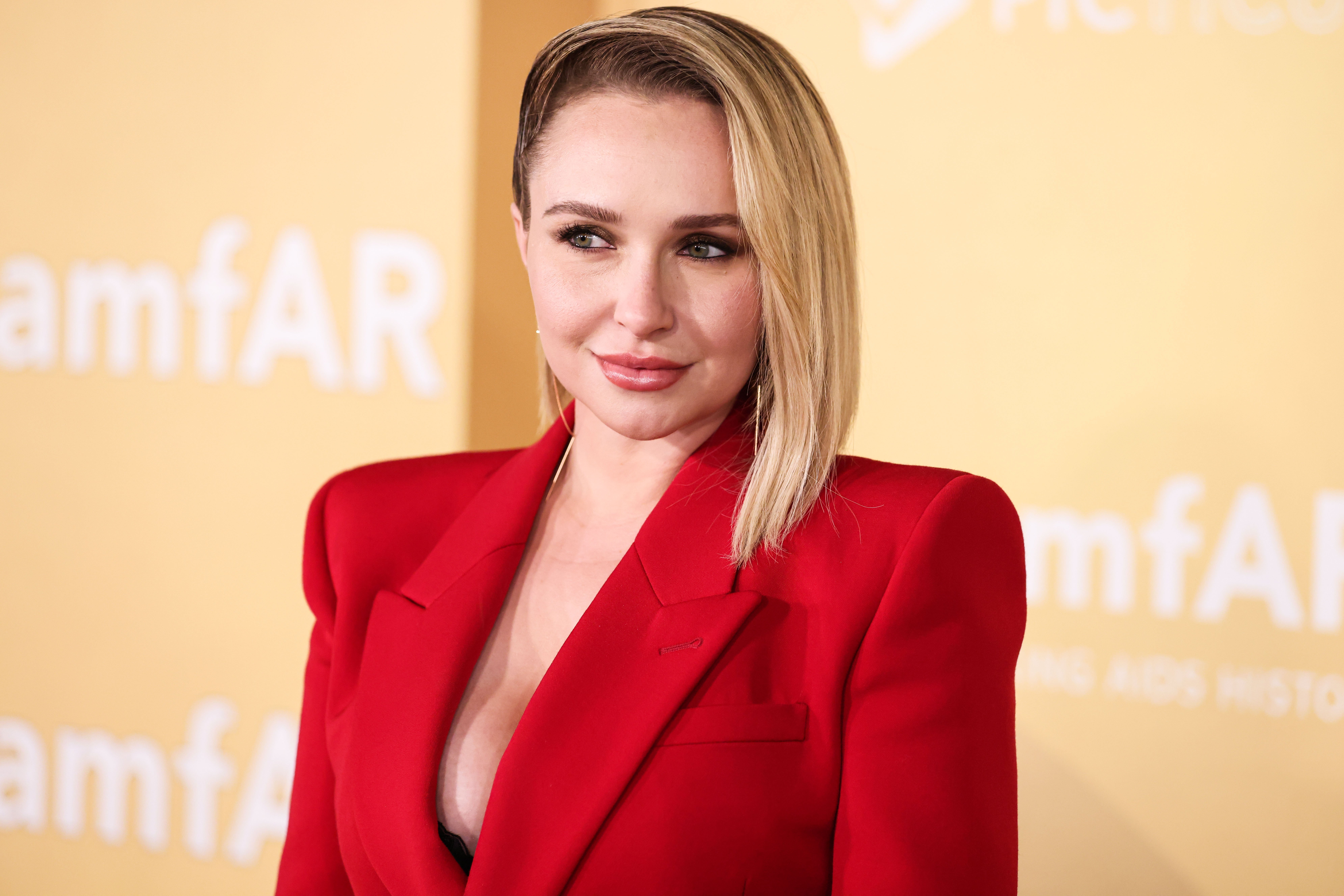 Hayden Panettiere in a red suit 