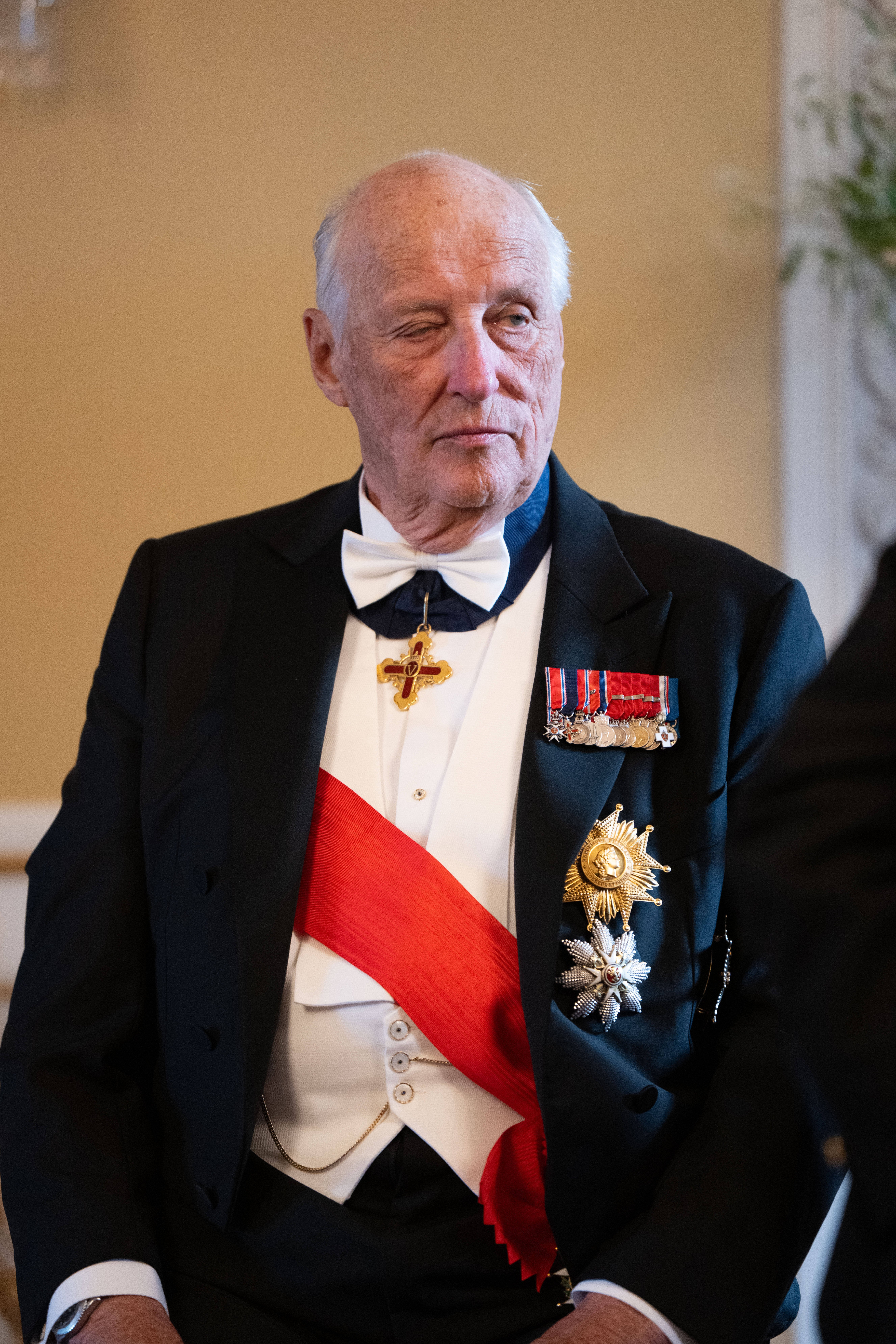 King Harald V at State Dinner in Honor of President Macron