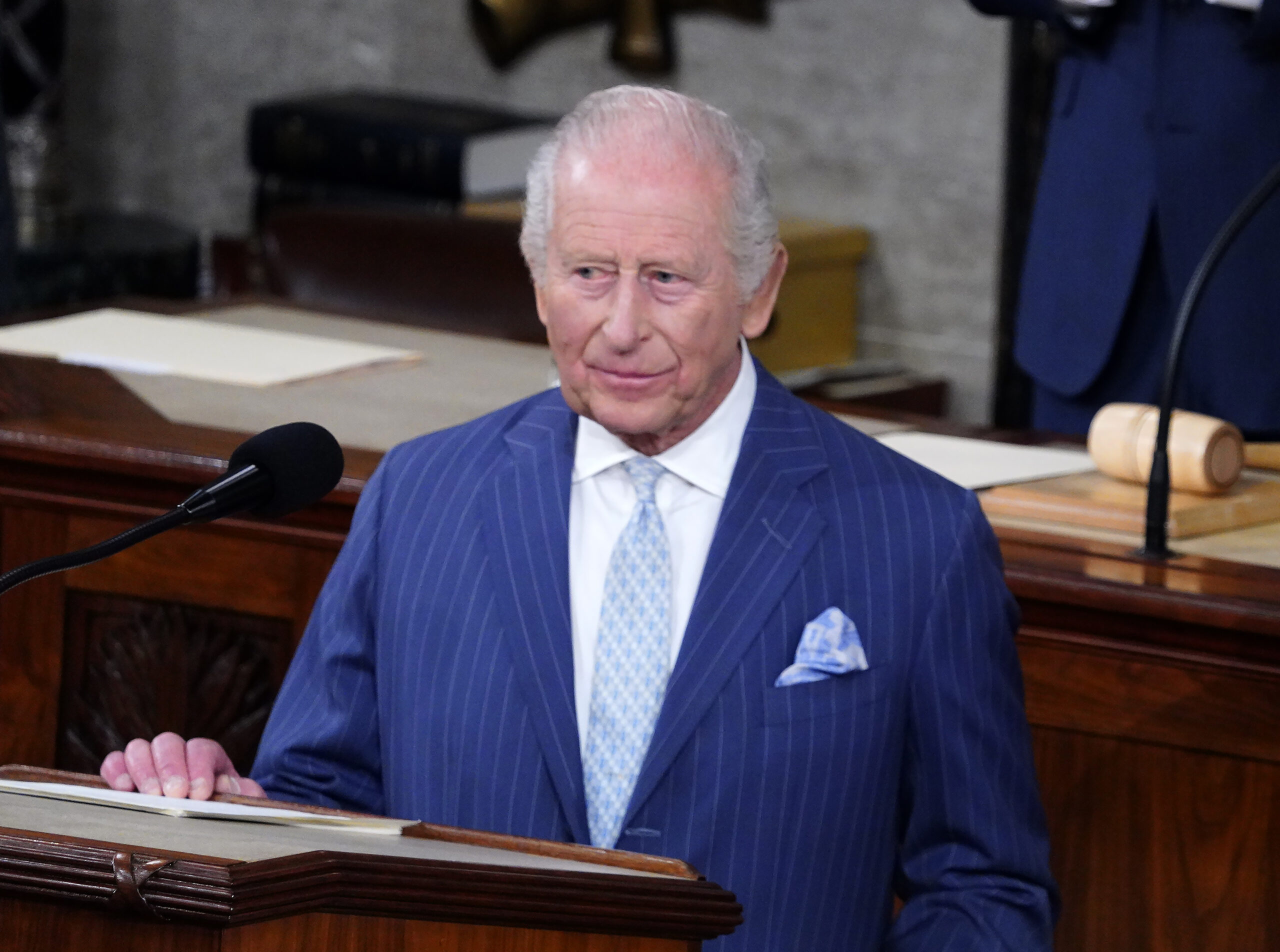 King Charles in blue suit during US state visit