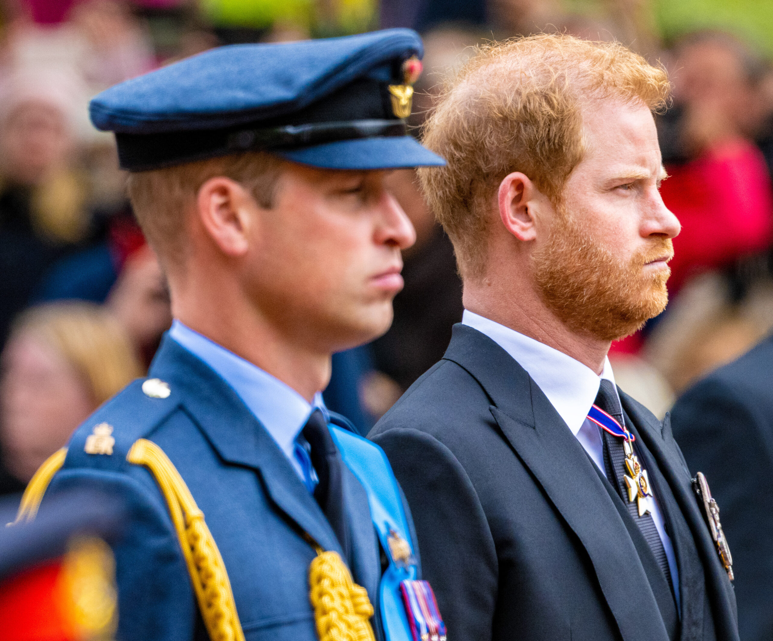 Prince William and Prince Harry stand together