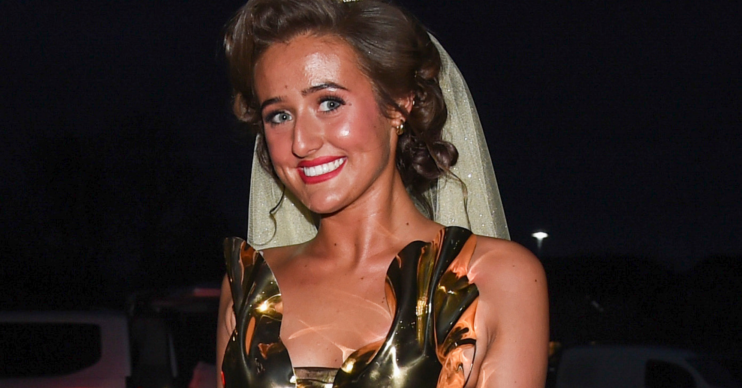 Venezuela Fury wears a gold dress and tiara for her hen do