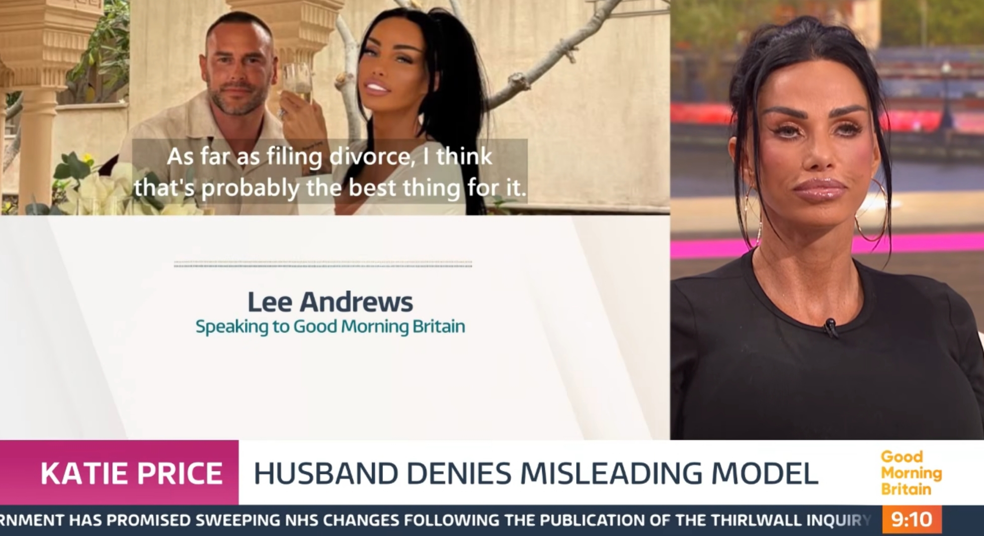 Katie Price on GMB listening to husband Lee Andrews voice note