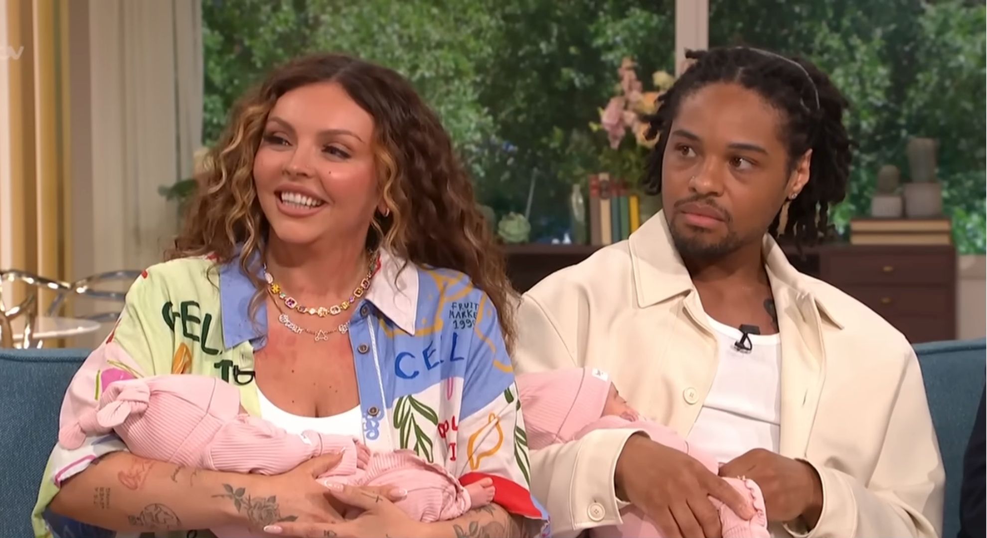 Jesy Nelson and Zion Foster on This Morning with their twin daughters