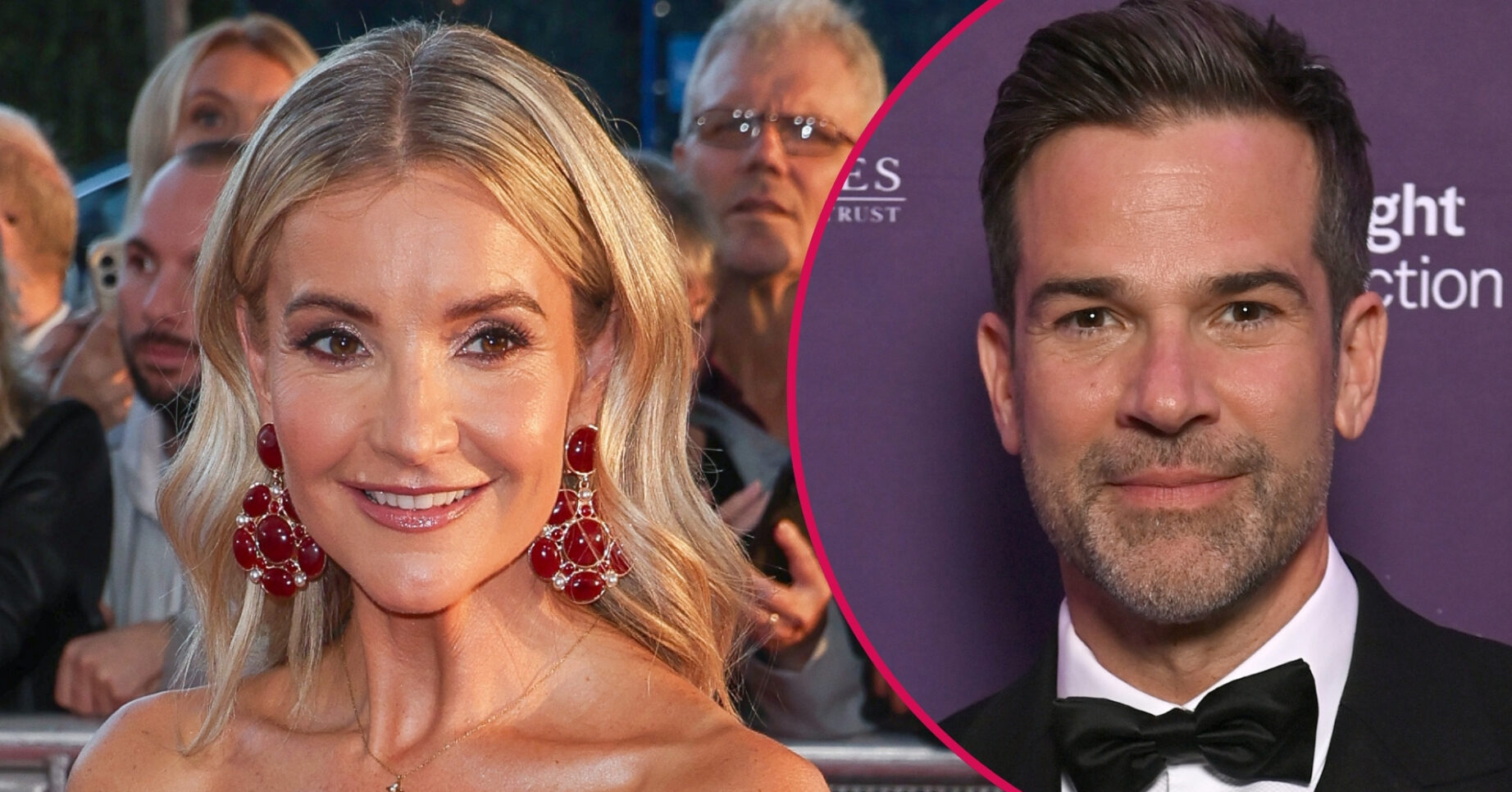 ED composite of Helen Skelton at NTAs and Gethin Jones in suit at event