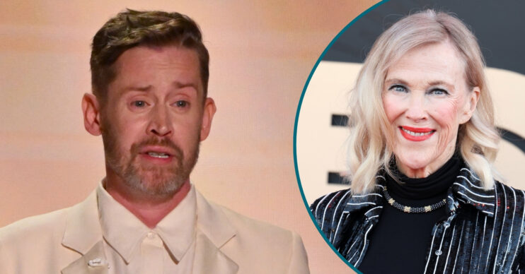 Macaulay Culkin at Emmys and Catherine O'Hara smiling at event