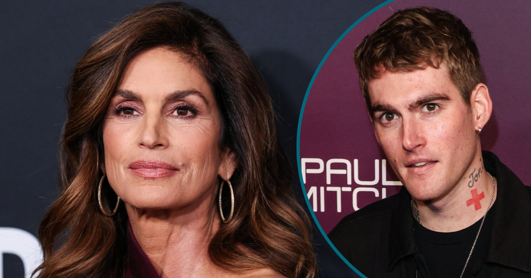 Composite of Cindy Crawford and her son Presley at different events