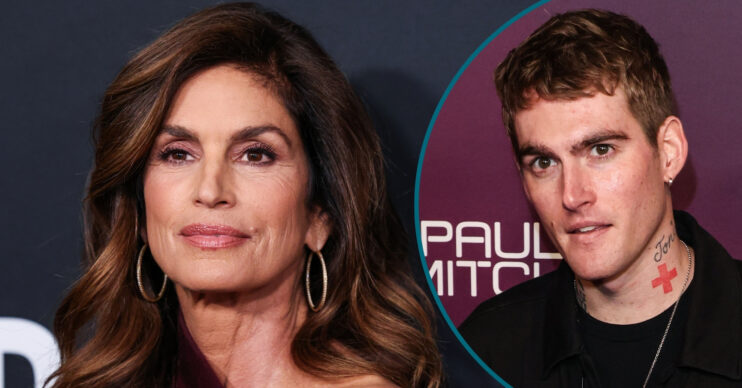 Composite of Cindy Crawford and her son Presley at different events