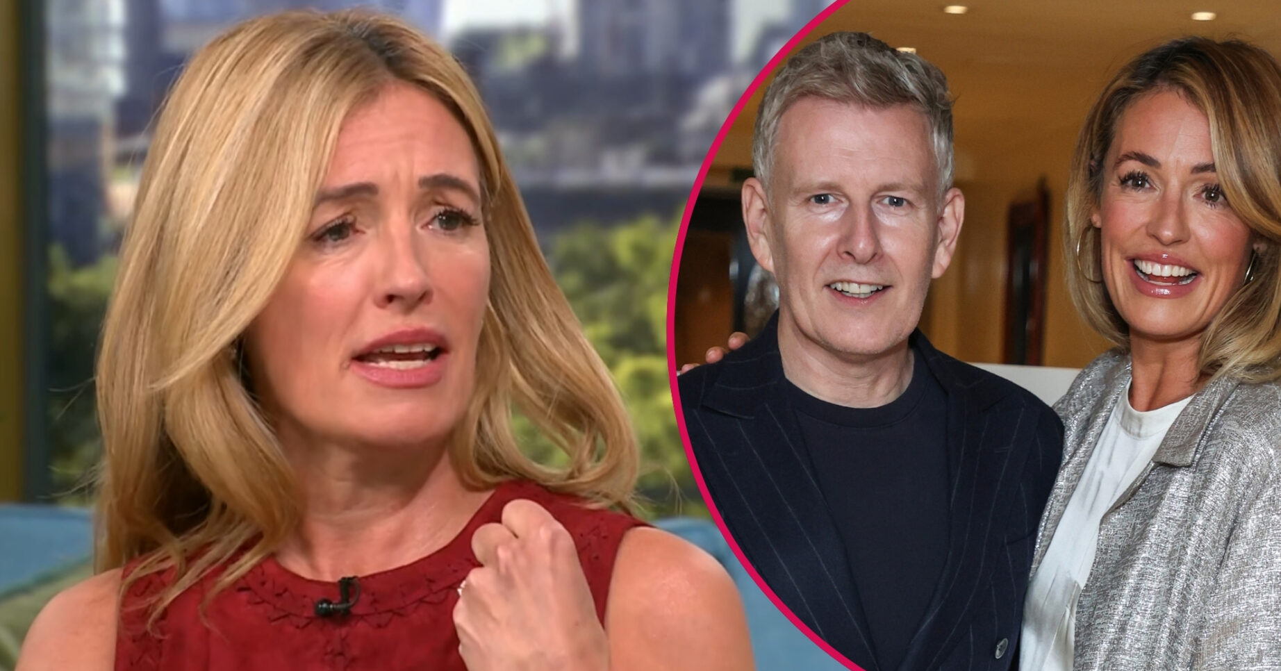 ED composite of Cat Deeley on This Morning and smiling with Patrick Kielty at event