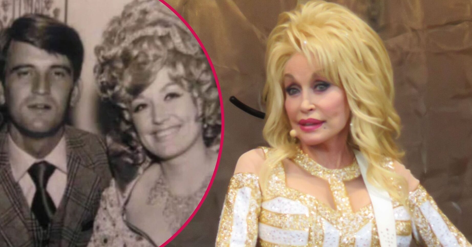 Carl Dean and Dolly Parton smiling/Dolly Parton on stage