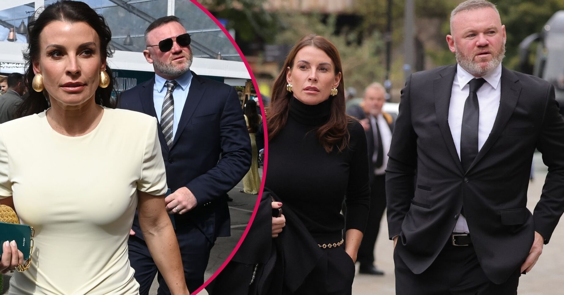 Coleen Rooney walking with husband Wayne in the background/Coleen and Wayne Rooney walking together