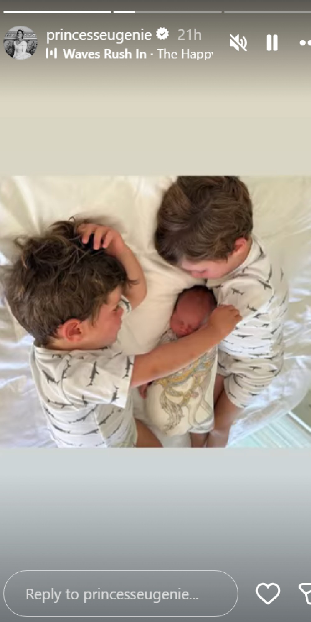 Princess Eugenie's sons cuddling baby sister