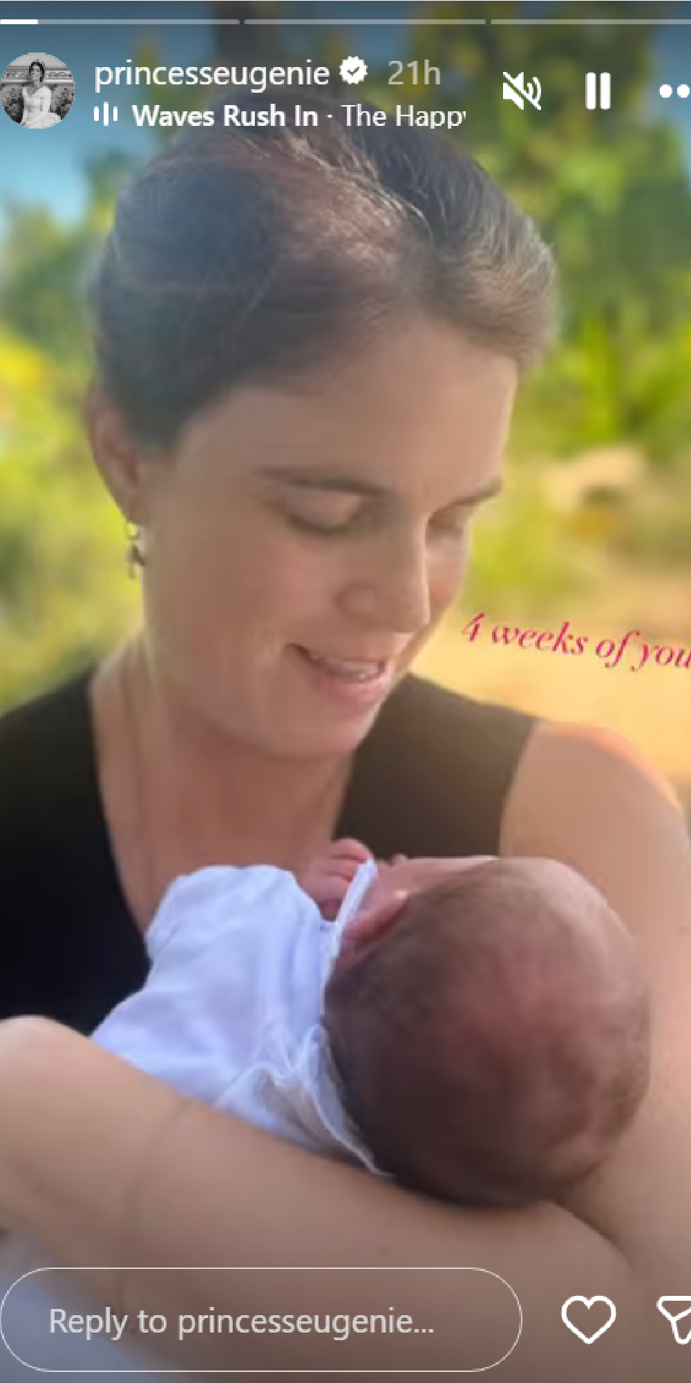 Princess Eugenie cuddling baby daughter