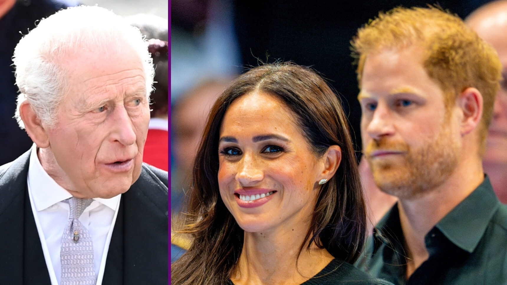 RI composite of King Charles, Meghan Markle and Prince Harry at different events