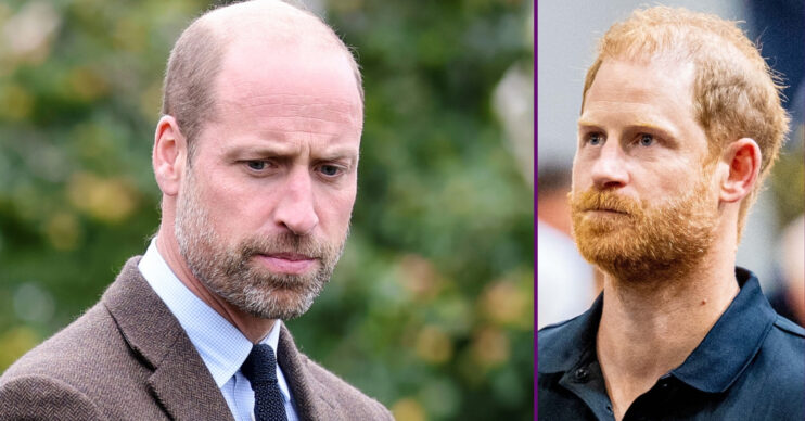 RI composite of Prince William looking down and Prince Harry at Invictus Games