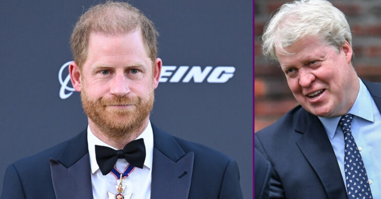 RI composite of Prince Harry at awards and Earl Spencer smiling