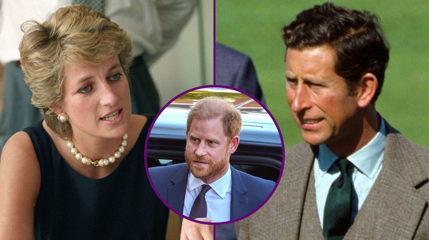 RI composite of Princess Diana, Prince Charles when they were younger and Prince Harry now