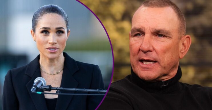Meghan Markle giving a speech / Vinnie Jones on This Morning