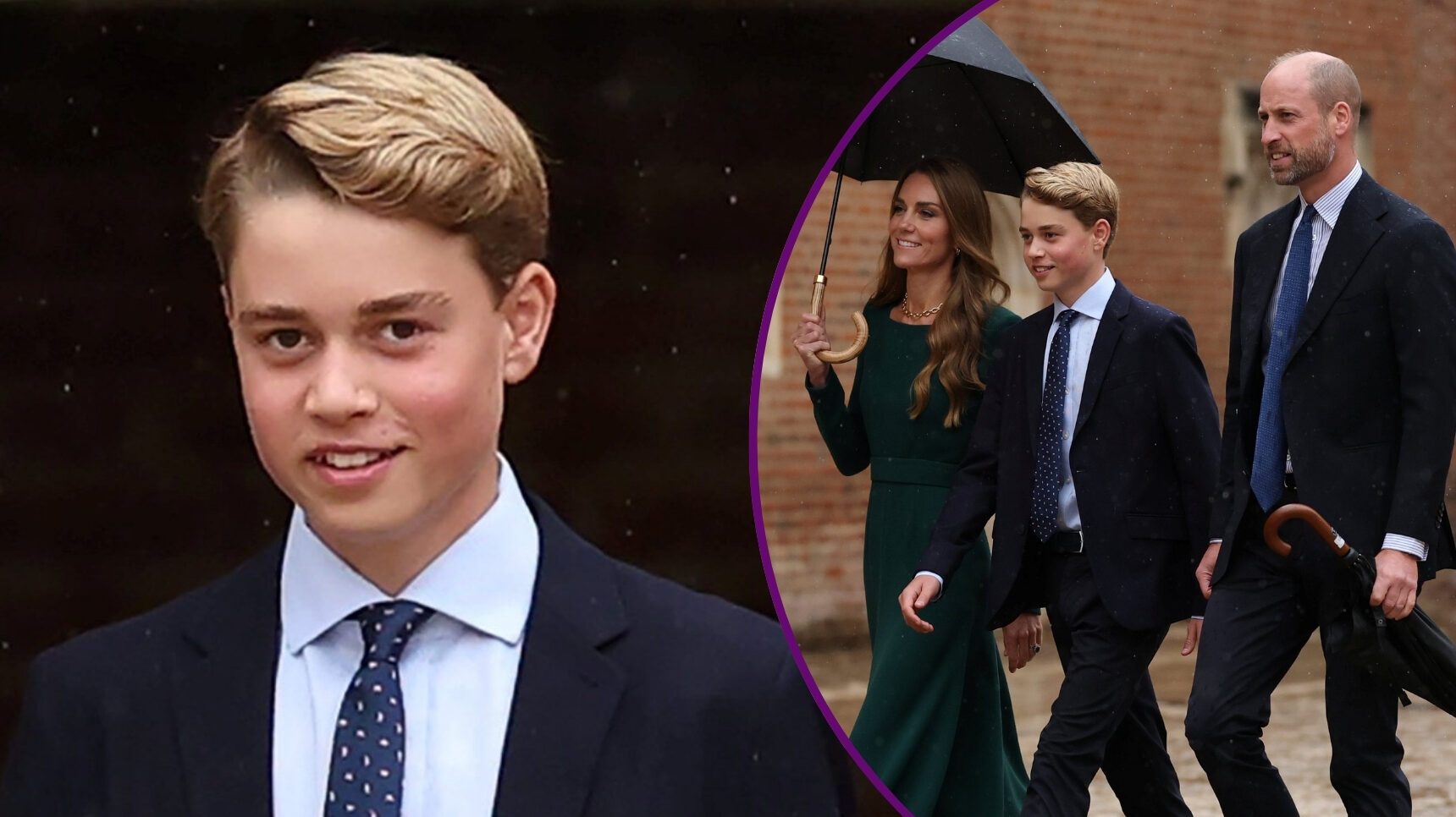 RI composite of Prince George, Kate Middleton and Prince William at Eton College