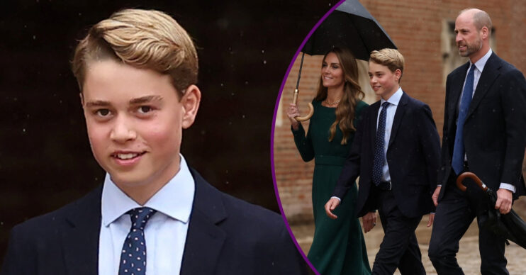 RI composite of Prince George, Kate Middleton and Prince William at Eton College