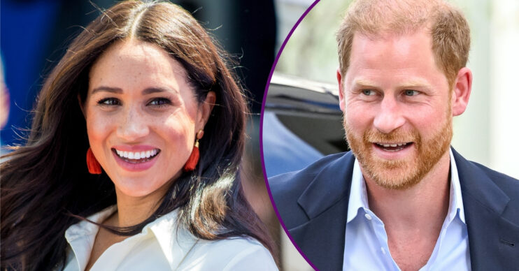 RI composite of Meghan Markle and Prince Harry smiling at different events