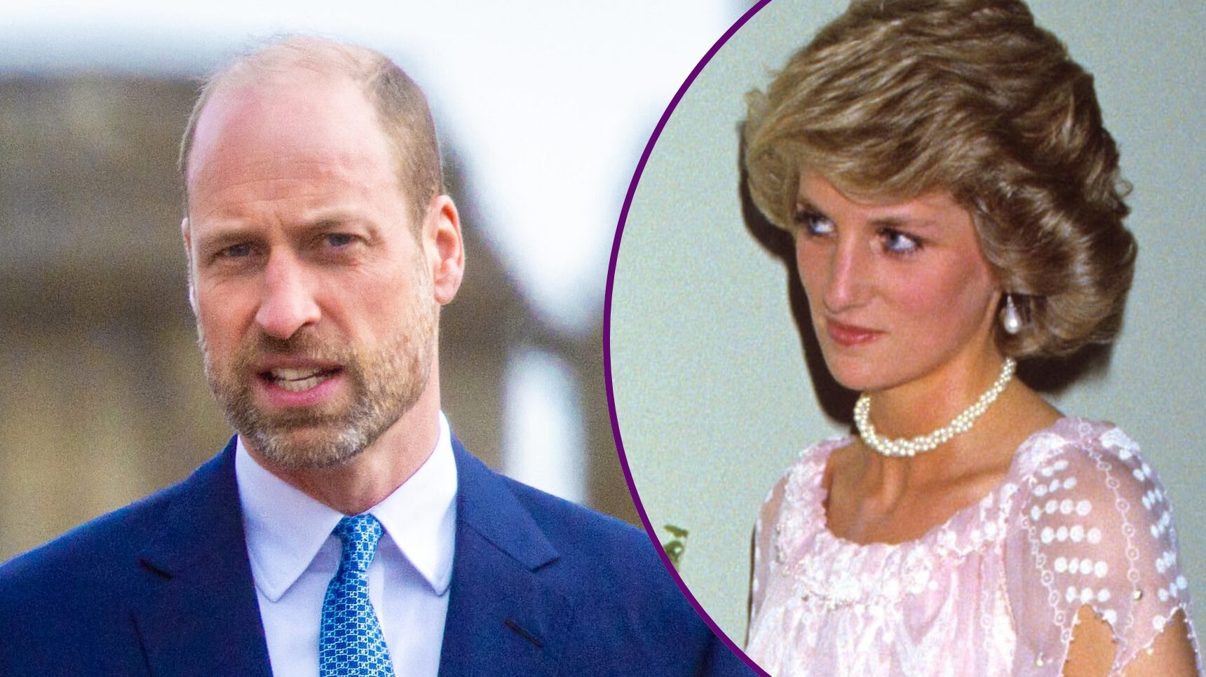 RI composite of Prince William in suit and Princess Diana in pink dress