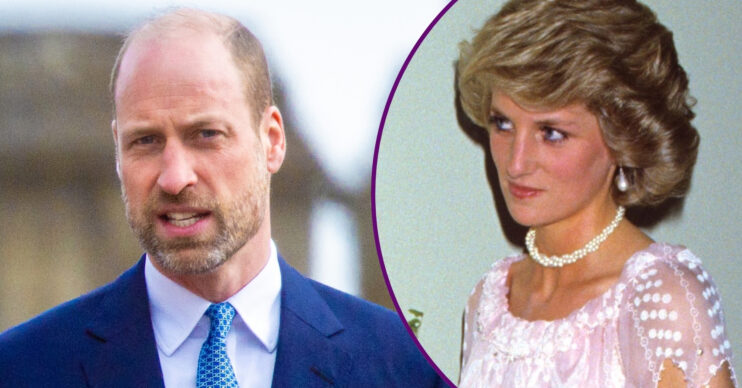 RI composite of Prince William in suit and Princess Diana in pink dress