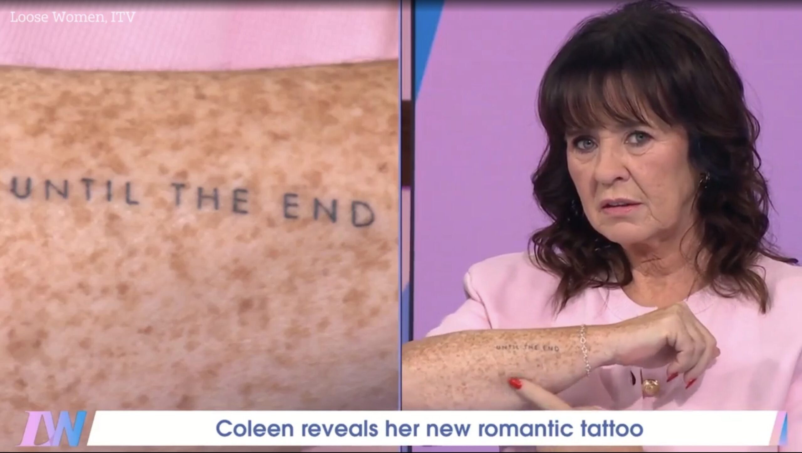 Coleen Nolan showing off her tattoo