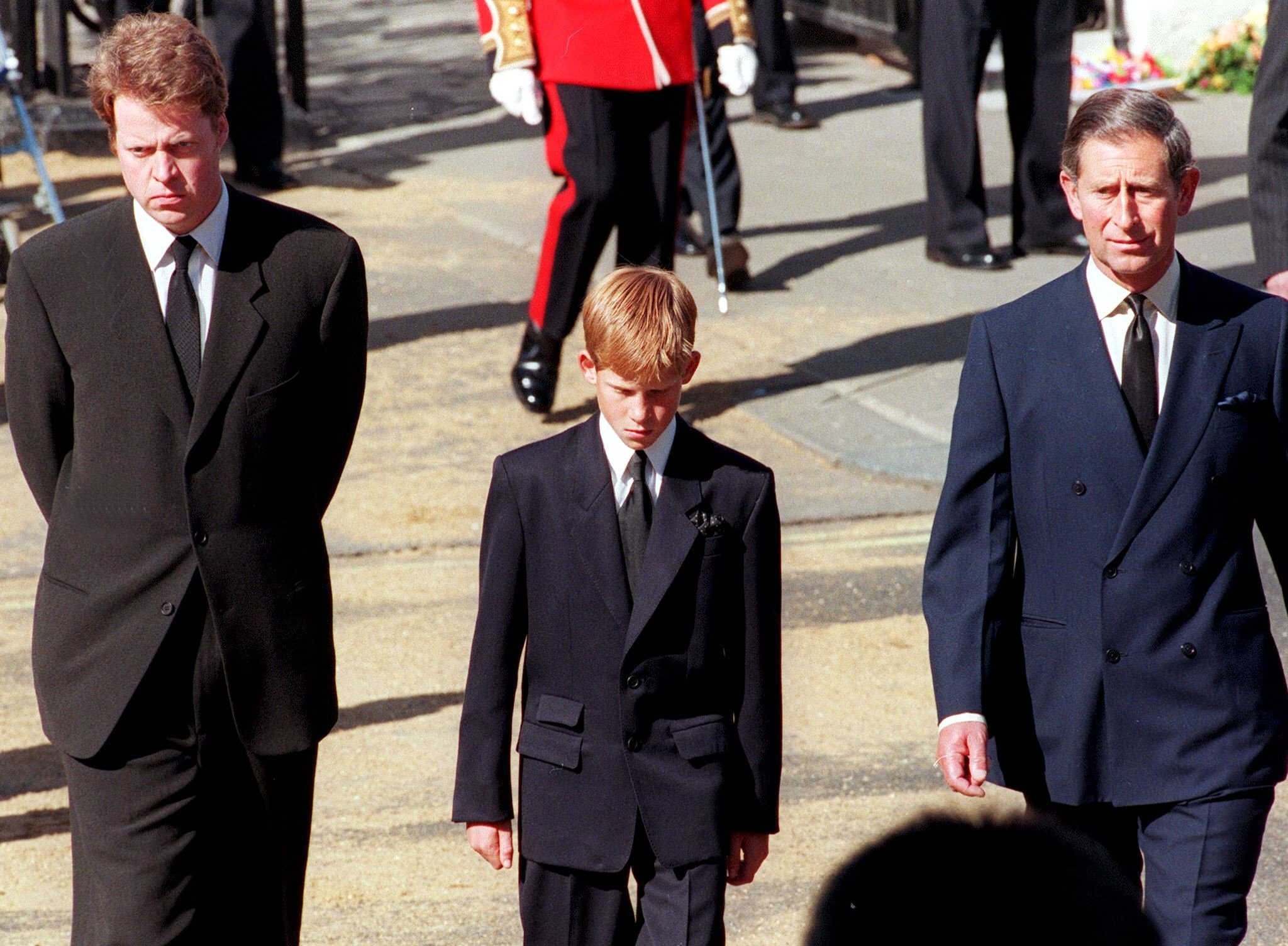 Earl Spencer, Prince Harry, Prince Charles at Diana's funeral