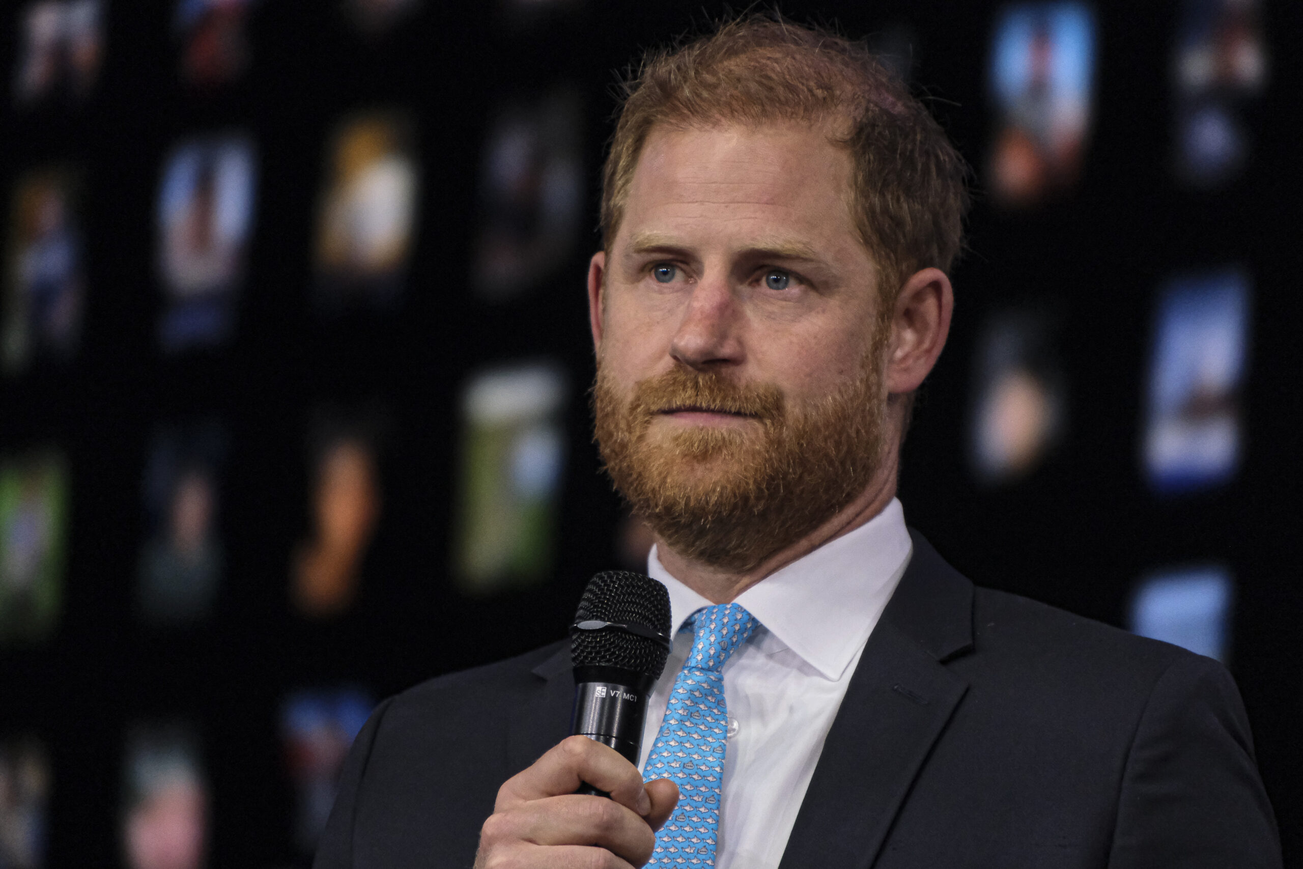 Prince Harry talks into the microphone