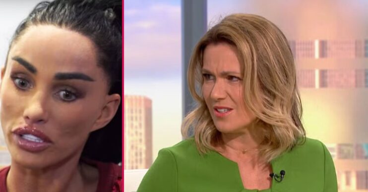 Katie Price looking down/Susanna Reid on GMB