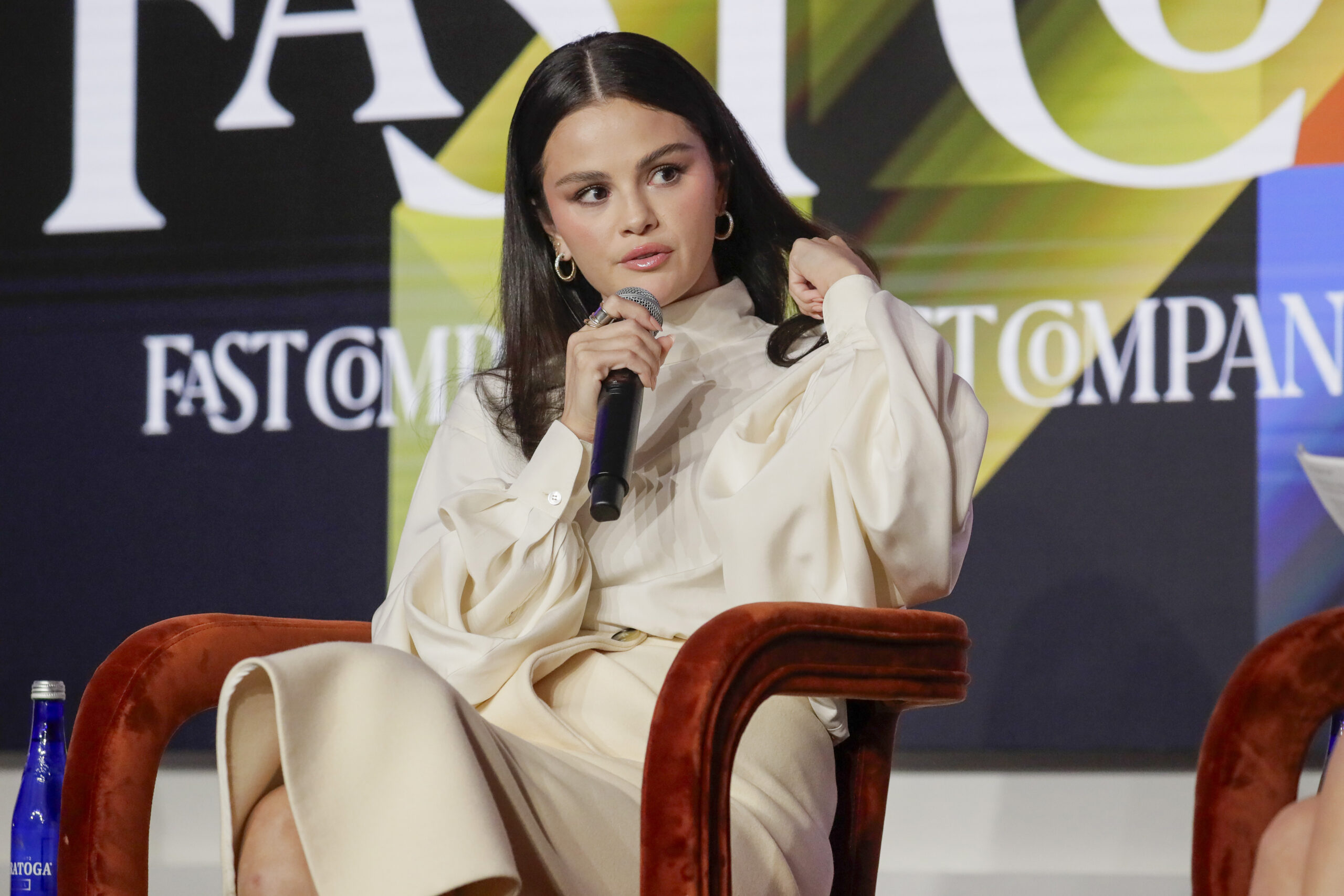 Selena Gomez on stage talking about mental health