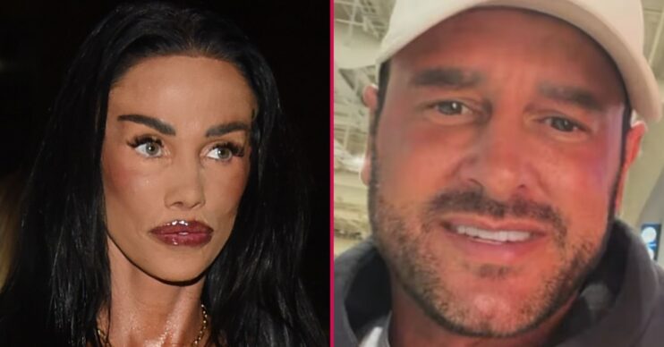 Katie Price looking to the side/Lee Andrews smiling