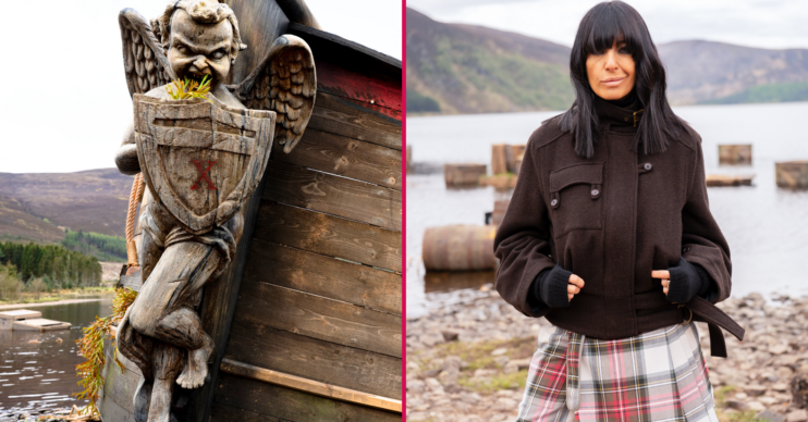 Claudia Winkleman brown coat and tartan trousers