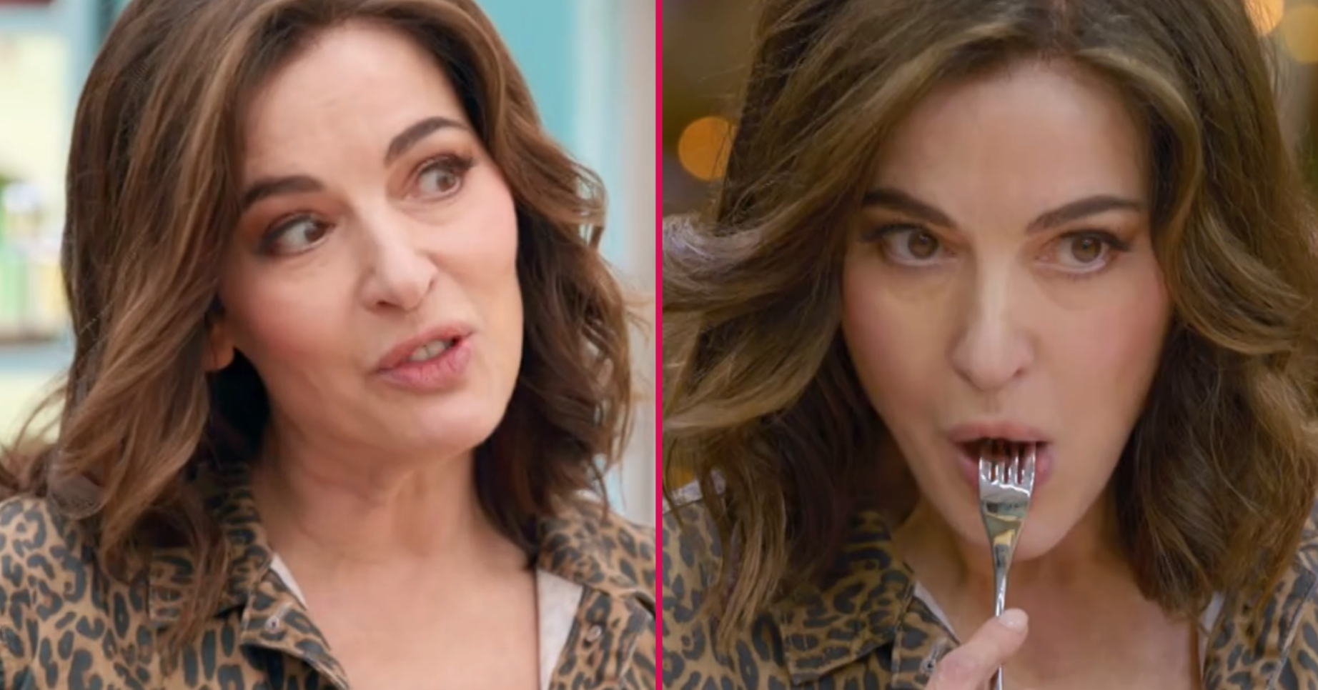 Nigella Lawson leopard print eating