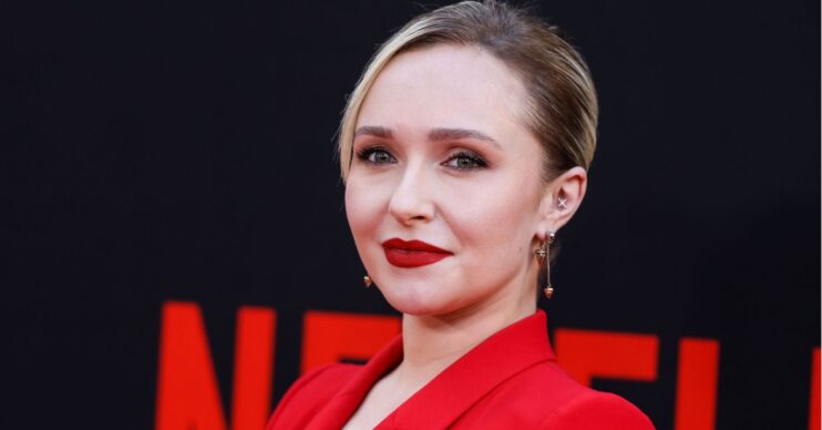 Hayden Panettiere in a red suit outfit