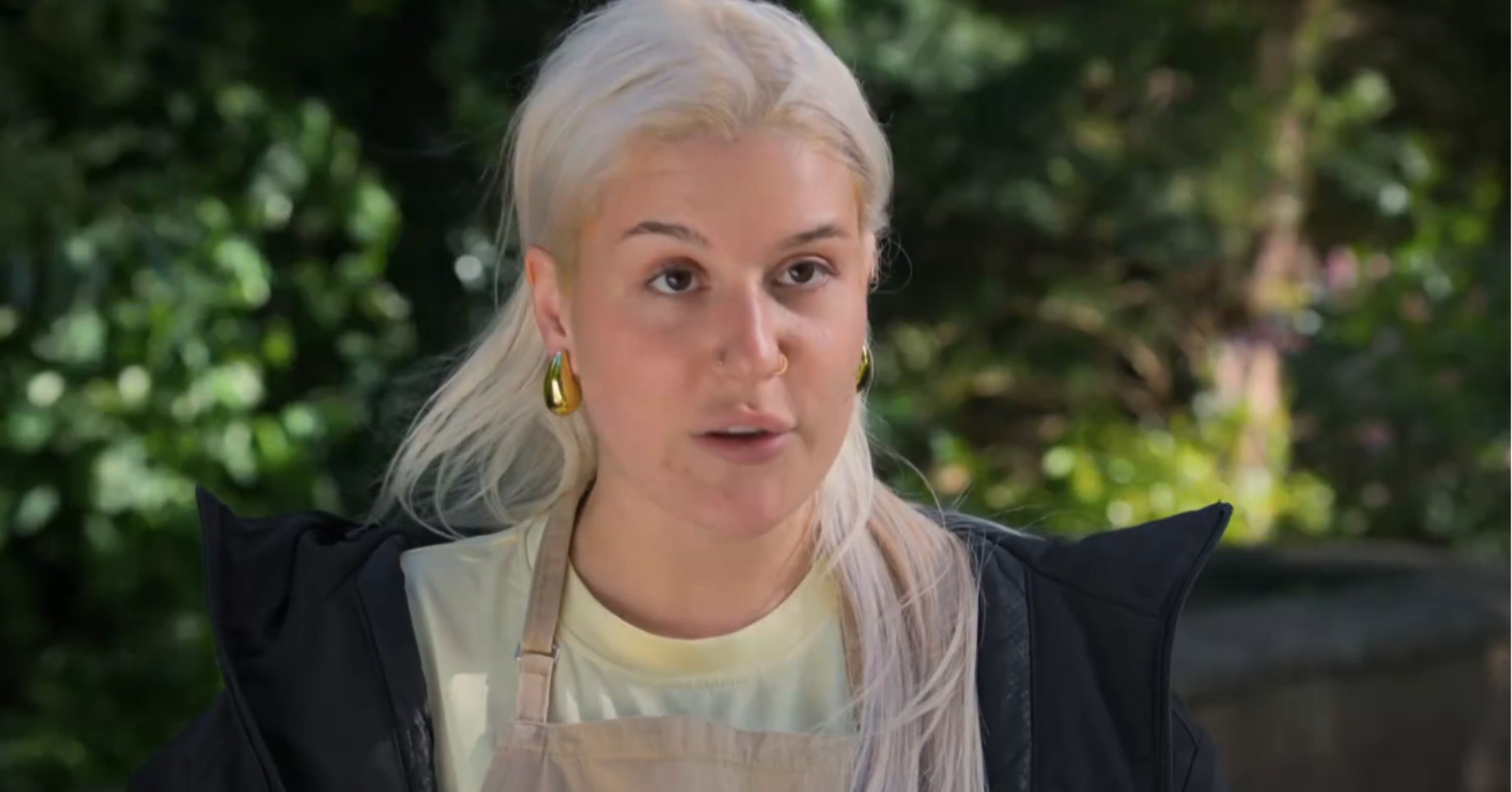 Clara talking on Great British Bake Off
