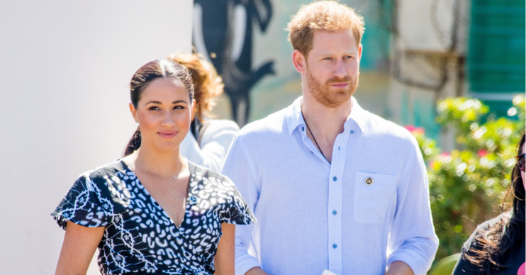 Meghan and Prince Harry walk alongside each other