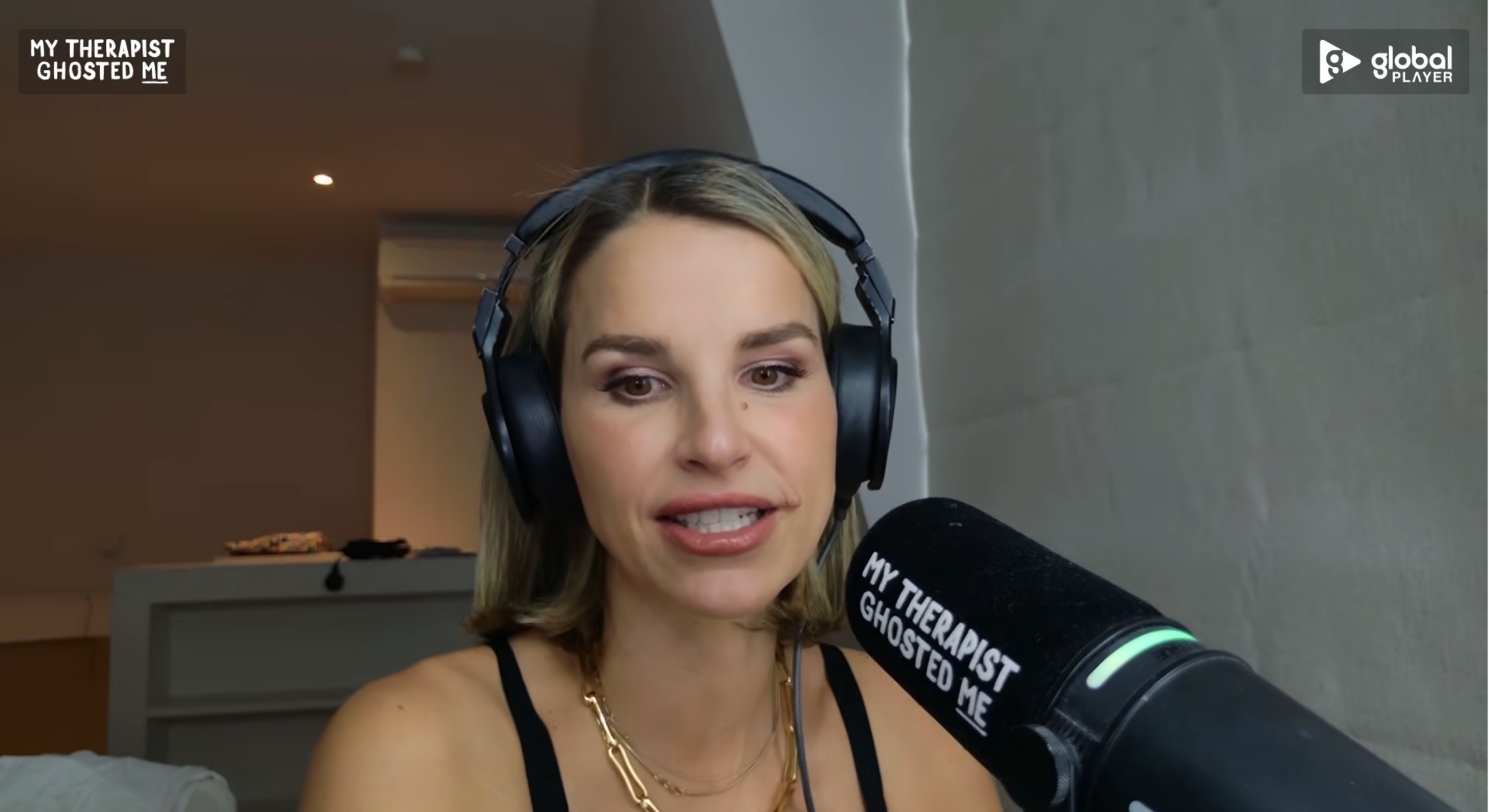 Vogue Williams on a podcast 