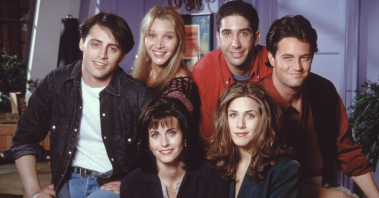 Matt LeBlanc, Lisa Kudrow, Courteney Cox, David Schwimmer, Jennifer Aniston, Matthew Perry in a Friends promo shot