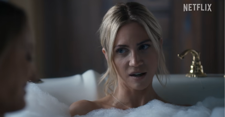 Brittany Snow in a bubble bath for The Hunting Wives season 2