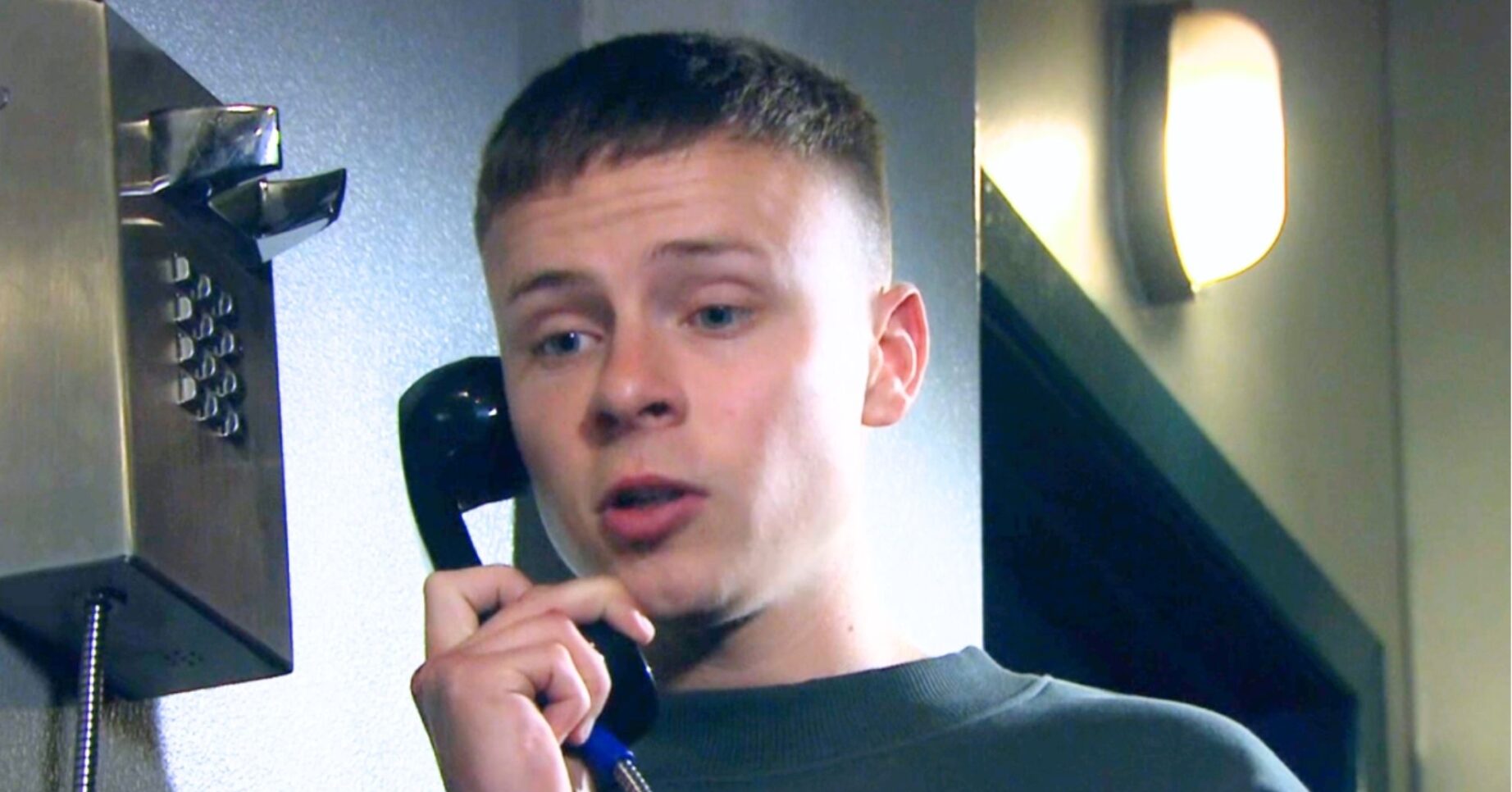 Emmerdale Samson on the phone in prison (Credit: ITV)