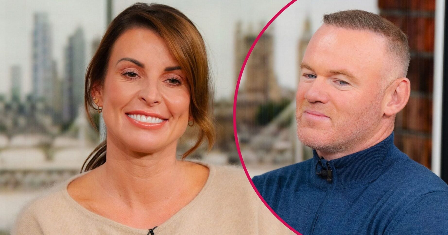 Coleen Rooney smiling on This Morning / Wayne Rooney smirking