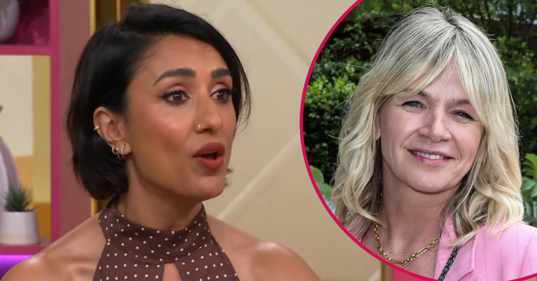 ED composite of Anita Rani on Lorraine and Zoe Ball at Chelsea Flower Show