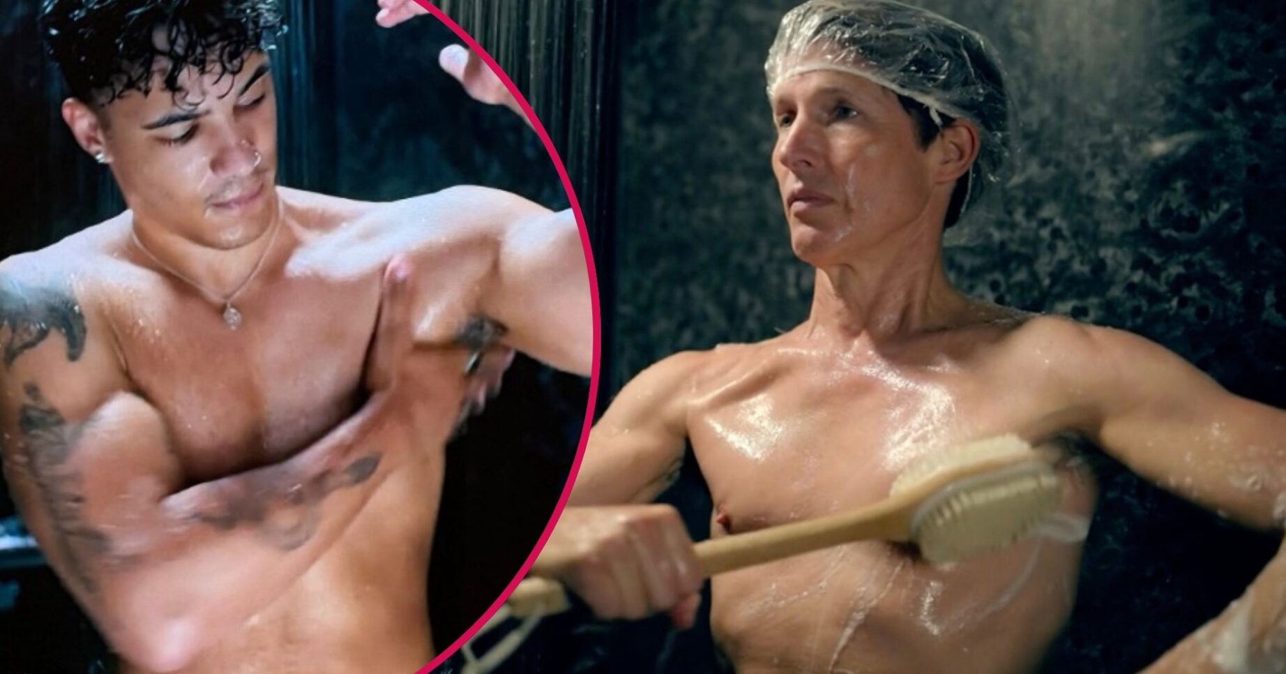 Freddie shower scene from Traitors/James Blunt shower scene on Celebrity Traitors